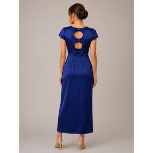 VTG Liz Claiborne Night Royal Blue Satin Bow Back Cutout Maxi Dress Size 10 Gown